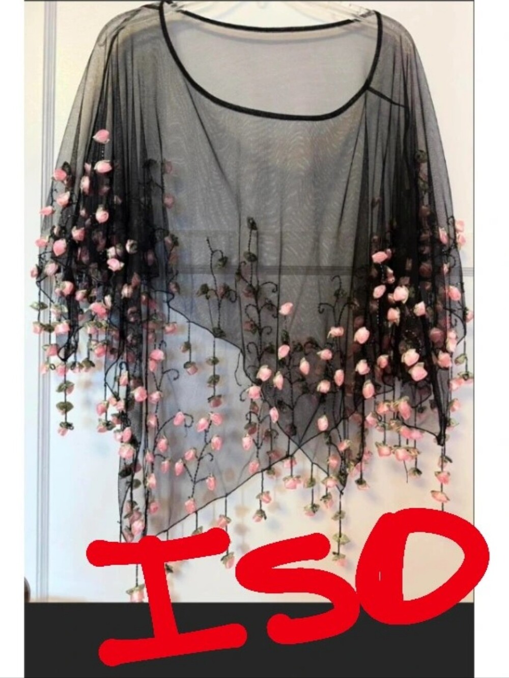 ‼️ ISO ONLY‼️Black vintage/Y2K sheer cape/poncho with pink Roses Beading